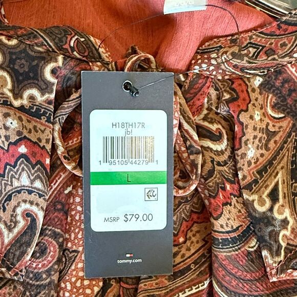 Tommy Hilfiger Red and Brown Paisley Blouse with Ruffle details size Large - Picture 6 of 9